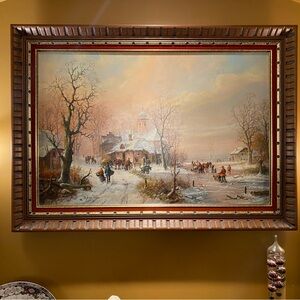 JANEZ KENZER, original Oil on Canvas, Winter Landscape 1930 extra large 42”x30”